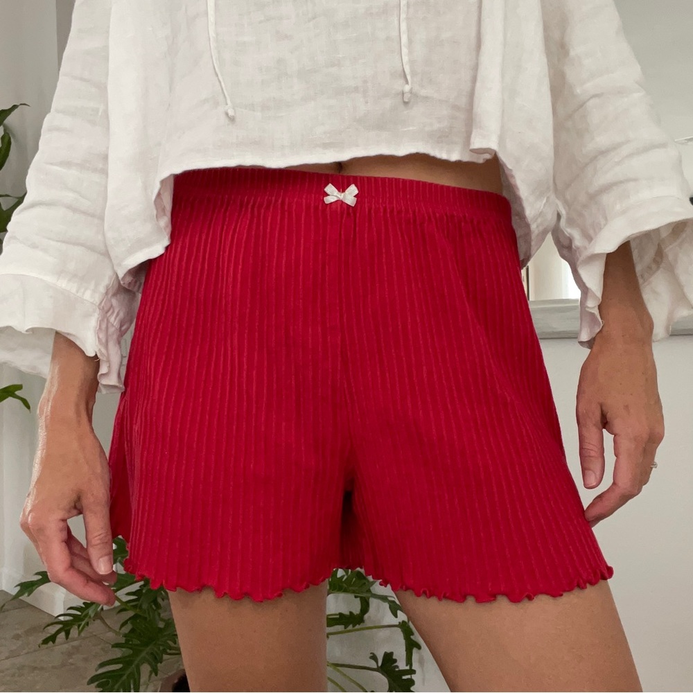Vintage Ribbed Shorts with Bow